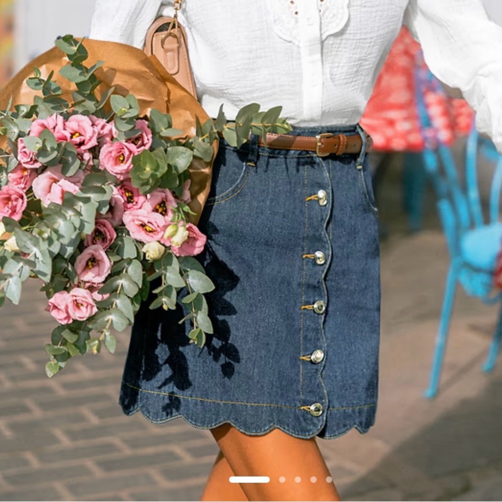 Denim A-Line Button-Up Mini Skirt